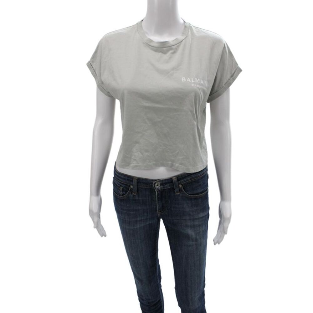 Balmain Womens Cropped Short Sleeve Gray Cotton T-Shirt Size XS